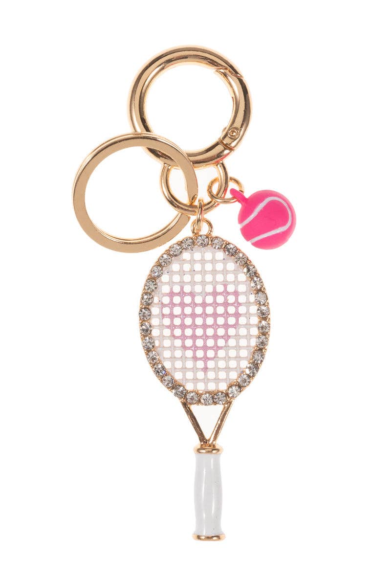 Tennis Racket Keychain Bag Charm White