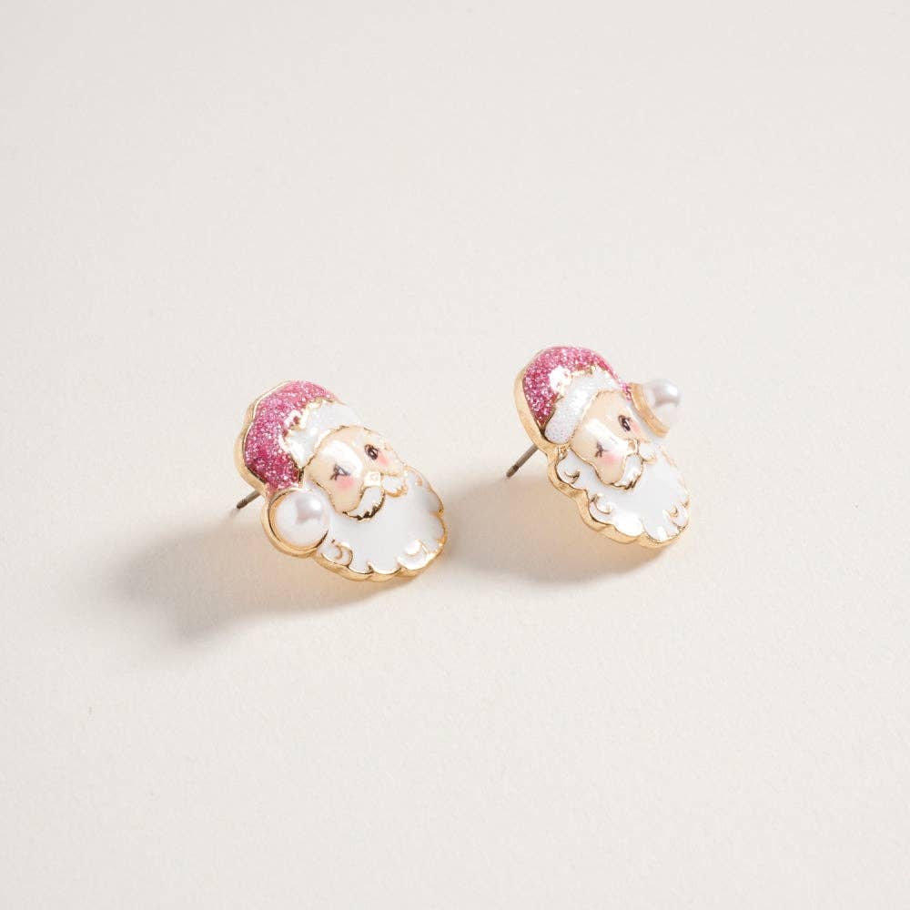 Earrings Christmas Glitter Pink Santa Stud