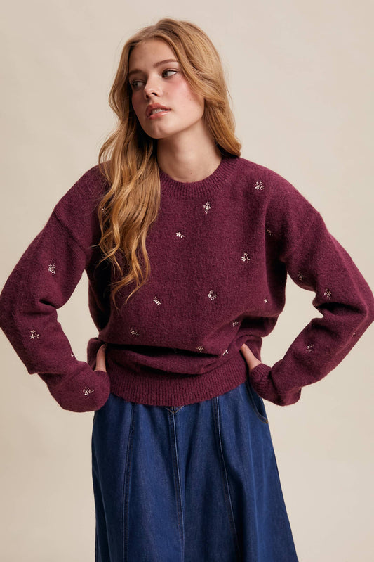 Embroidered Dot Knit Sweater