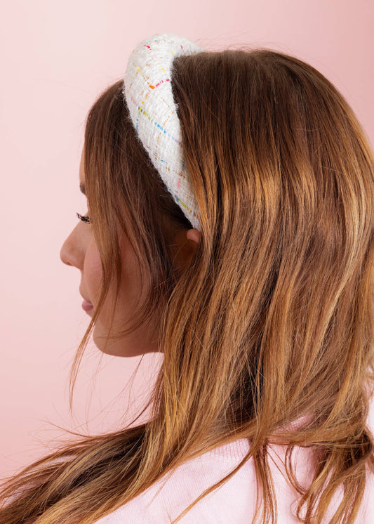 White Tweed Padded Headband | Classic Hair Accessory