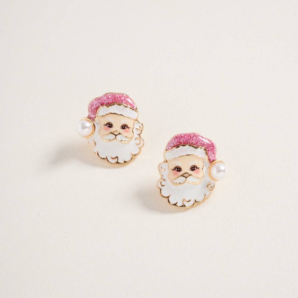 Earrings Christmas Glitter Pink Santa Stud