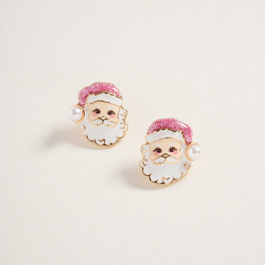 Christmas Glitter Pink Santa Stud Earrings
